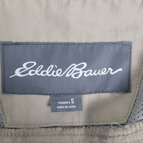 Eddie Bauer Womens Small Full Zip Snap Front Beige Khaki Vest Flap Pockets Lined - Picture 3 of 6